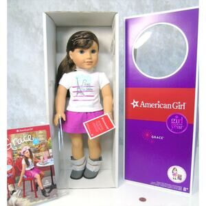 NEW 18" American Girl GRACE DOLL GOTY Meet Outfit Bracelet Brown Hair Blue Eyes!